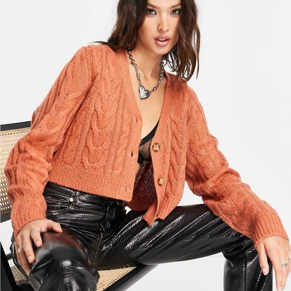 Reclaimed Vintage Sweaters - Reclaimed Vintage Rust Cable Knit Cardigan